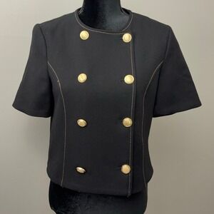 Zara Short Sleeve Jacket Sm Black Double Breasted Cropped Military Napoleon